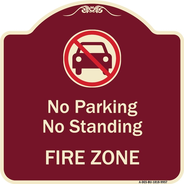 Designer Series-No Parking Or Standing Fire Zone With Graphic, 18" x 18", BU-1818-9958